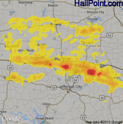 Hail Map for Columbia, MO Region on July 23, 2017