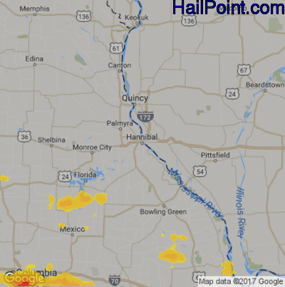Hail Map for Hannibal, MS Region on July 23, 2017