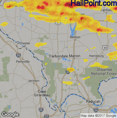 Hail Map for Carbondale, IL Region on July 23, 2017