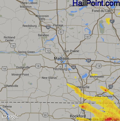 Hail Map for Madison, WI Region on July 23, 2017