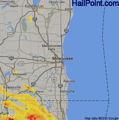 Hail Map for Milwaukee, WI Region on July 23, 2017