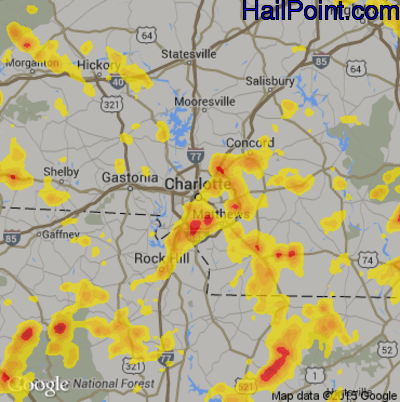 Hail Map for Charlotte, NC Region on July 23, 2017