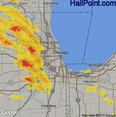 Hail Map for Chicago, IL Region on July 23, 2017