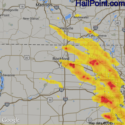Hail Map for Rockford, IL Region on July 23, 2017