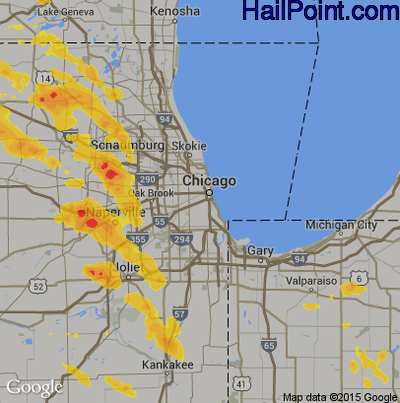 Hail Map for Chicago, IL Region on July 23, 2017