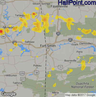 Hail Map for Forth Smith, AR Region on July 23, 2017