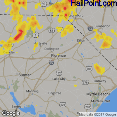 Hail Map for Florence, SC Region on July 23, 2017