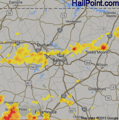 Hail Map for Raleigh, NC Region on July 23, 2017 