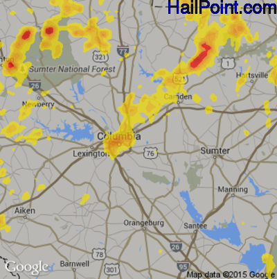 Hail Map for Columbia, SC Region on July 23, 2017