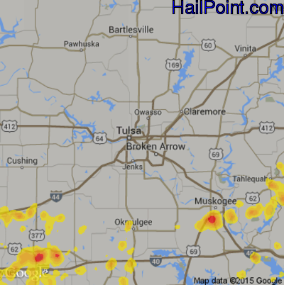Hail Map for Tulsa, OK Region on July 23, 2017