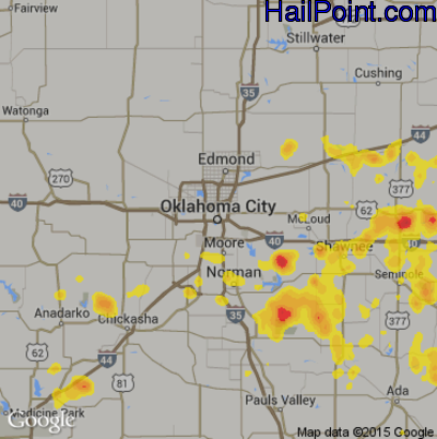 Hail Map for Oklahoma City, OK Region on July 23, 2017