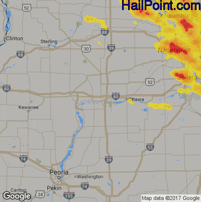 Hail Map for Peru, IL Region on July 23, 2017 