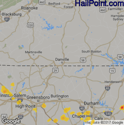 Hail Map for Danville, VA Region on July 23, 2017