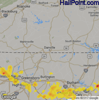 Hail Map for Danville, VA Region on July 23, 2017