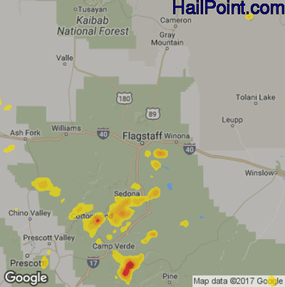Hail Map for Flagstaff,AZ Region on July 23, 2017