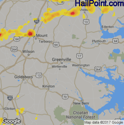 Hail Map for Greenville, NC Region on July 23, 2017