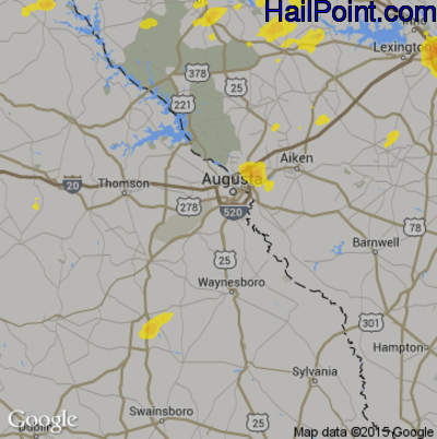 Hail Map for Augusta, GA Region on July 23, 2017 