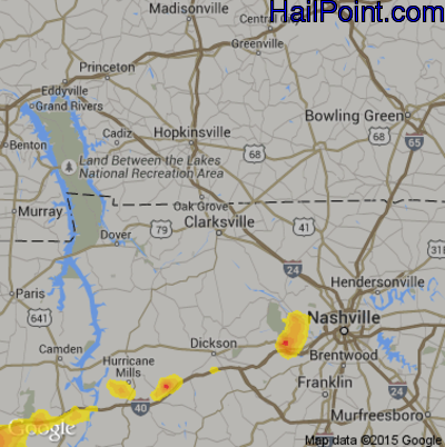 Hail Map for Clarksville, TN Region on July 23, 2017