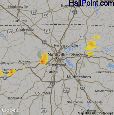 Hail Map for Nashville, TN Region on July 23, 2017