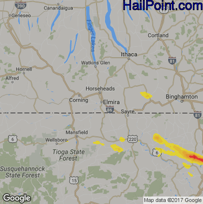 Hail Map for Elmira, NY Region on July 24, 2017