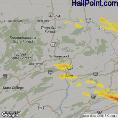 Hail Map for Willamsport, PA Region on July 24, 2017