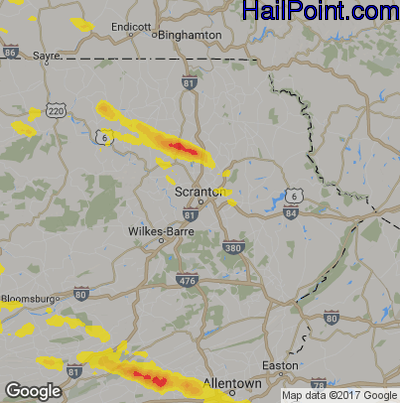 Hail Map for Scranton, PA Region on July 24, 2017