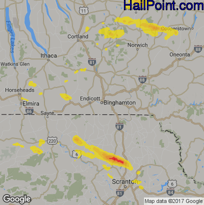 Hail Map for Binghamton, NY Region on July 24, 2017
