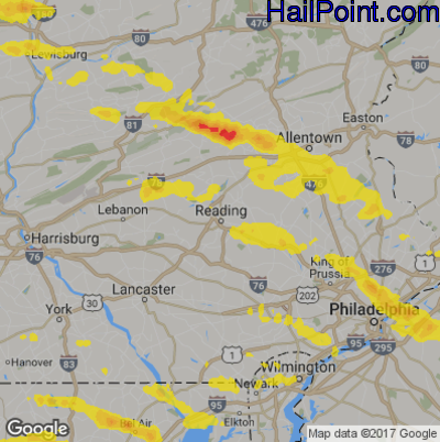 Hail Map for Reading, PA Region on July 24, 2017