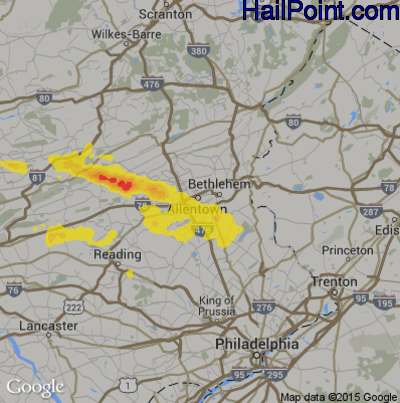 Hail Map for Allentown, PA Region on July 24, 2017
