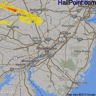 Hail Map for Philadelphia, PA Region on July 24, 2017