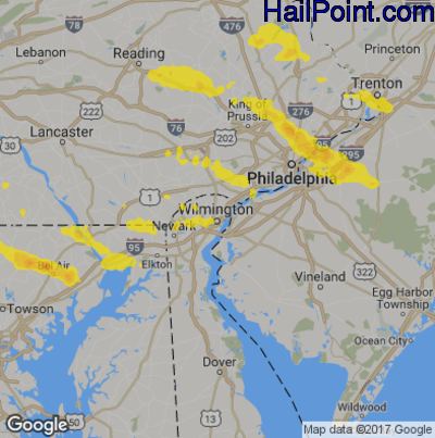 Hail Map for Wilmington, DE Region on July 24, 2017 