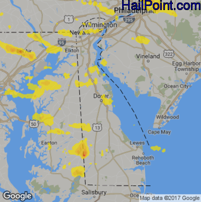 Hail Map for Dover, DE Region on July 24, 2017