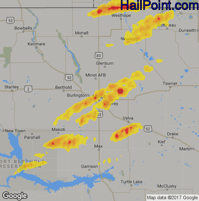 Hail Map for Minot, ND Region on July 25, 2017