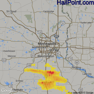 Hail Map for Minneapolis, MN Region on July 25, 2017