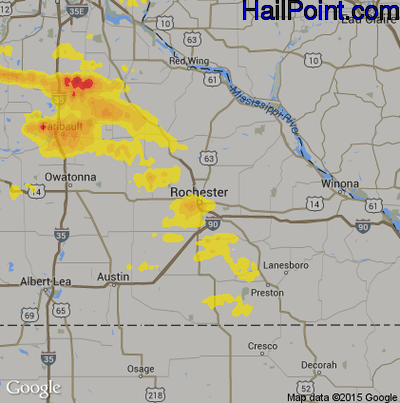 Hail Map for Rochester, MN Region on July 25, 2017