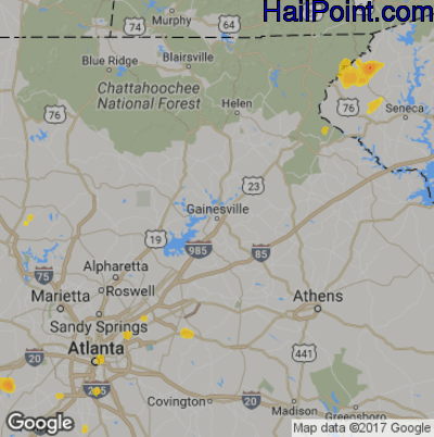Hail Map for Gainsville, GA Region on July 25, 2017