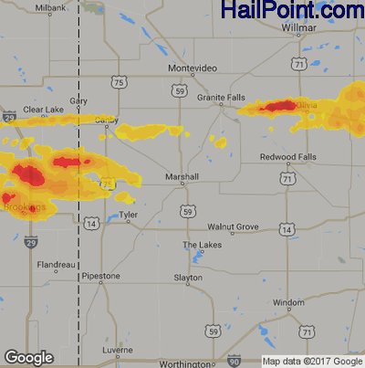 Hail Map for Marshall, MN Region on July 25, 2017