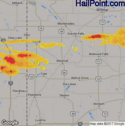 Hail Map for Marshall, SD Region on July 25, 2017