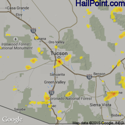 Hail Map for Tucson, AZ Region on July 28, 2017