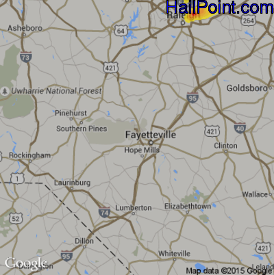 Hail Map for Fayetteville, NC Region on July 28, 2017