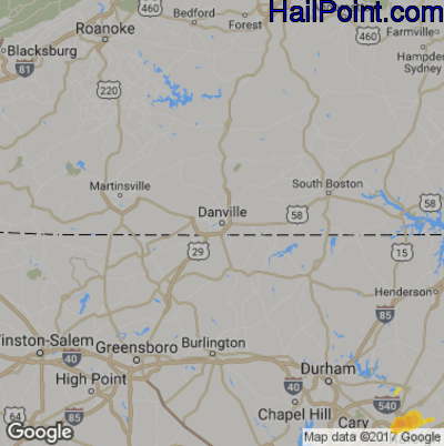 Hail Map for Danville, VA Region on July 28, 2017