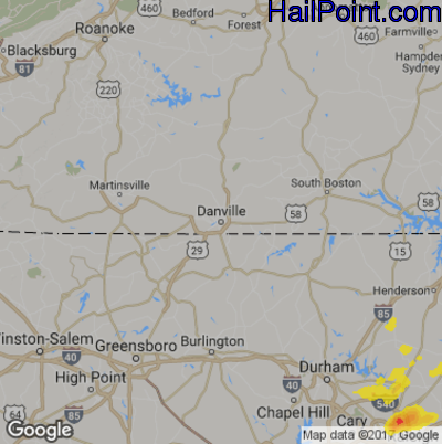 Hail Map for Danville, VA Region on July 28, 2017