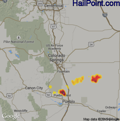 Hail Map for Colorado Springs, CO Region on July 31, 2017