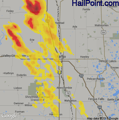 Hail Map for Fargo, ND Region on August 1, 2017