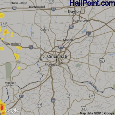 Hail Map for Cincinnati, OH Region on August 1, 2017 
