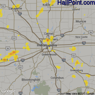 Hail Map for Indianapolis, IN Region on August 1, 2017