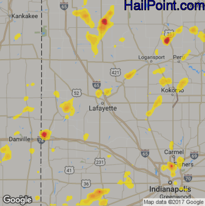 Hail Map for Layfette, IN Region on August 1, 2017 
