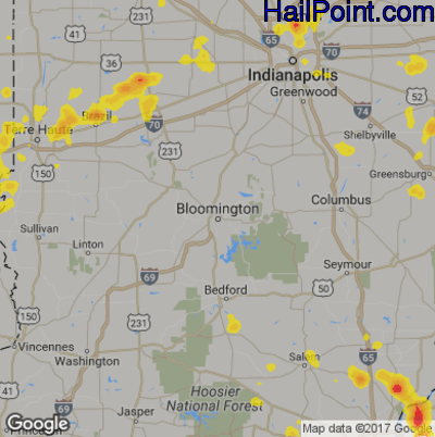 Hail Map for Bloomington, IN Region on August 1, 2017