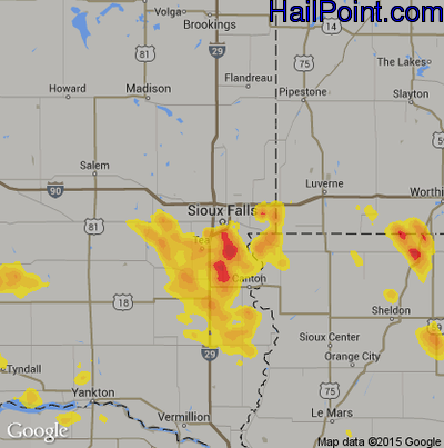 Hail Map for Sioux Falls, SD Region on August 1, 2017
