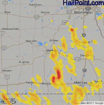 Hail Map for Mankato, MN Region on August 1, 2017